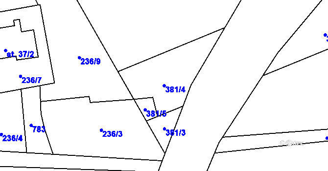 Parcela st. 381/4 v KÚ Obora u Tachova, Katastrální mapa