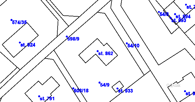 Parcela st. 862 v KÚ Lučina, Katastrální mapa