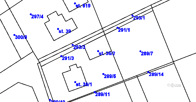 Parcela st. 36/2 v KÚ Lučina, Katastrální mapa