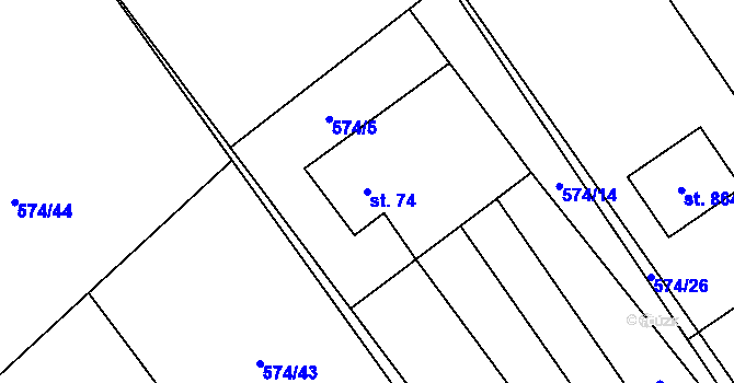 Parcela st. 74 v KÚ Lučina, Katastrální mapa