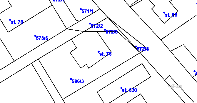 Parcela st. 76 v KÚ Lučina, Katastrální mapa