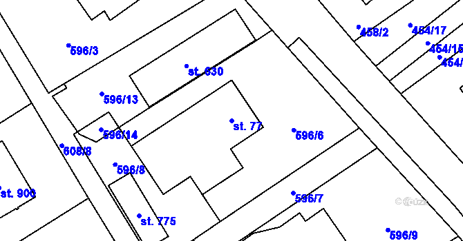 Parcela st. 77 v KÚ Lučina, Katastrální mapa