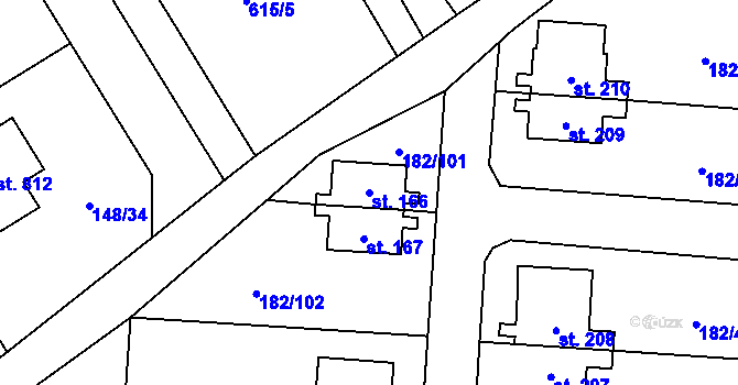 Parcela st. 166 v KÚ Lučina, Katastrální mapa