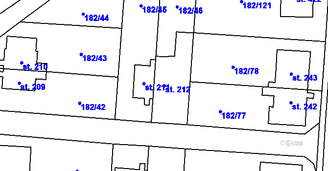Parcela st. 212 v KÚ Lučina, Katastrální mapa