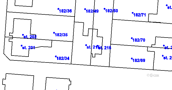 Parcela st. 215 v KÚ Lučina, Katastrální mapa