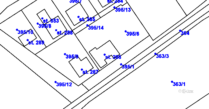 Parcela st. 286 v KÚ Lučina, Katastrální mapa
