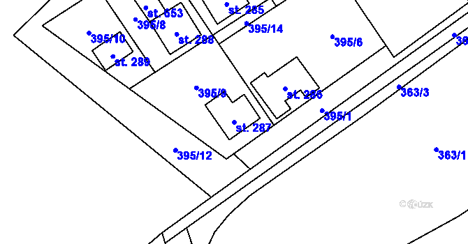 Parcela st. 287 v KÚ Lučina, Katastrální mapa