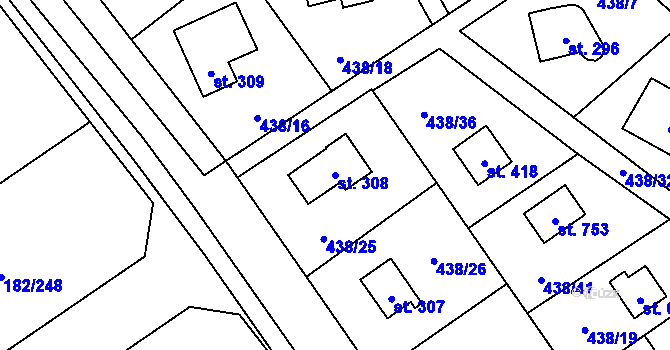 Parcela st. 308 v KÚ Lučina, Katastrální mapa