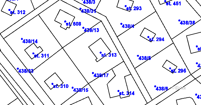 Parcela st. 313 v KÚ Lučina, Katastrální mapa