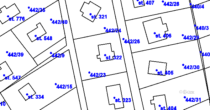 Parcela st. 322 v KÚ Lučina, Katastrální mapa