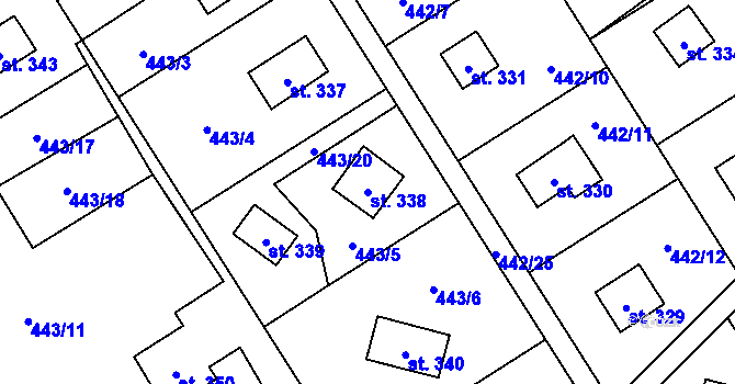 Parcela st. 338 v KÚ Lučina, Katastrální mapa