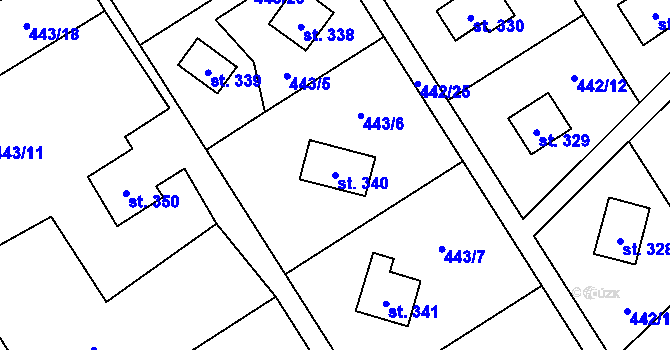 Parcela st. 340 v KÚ Lučina, Katastrální mapa