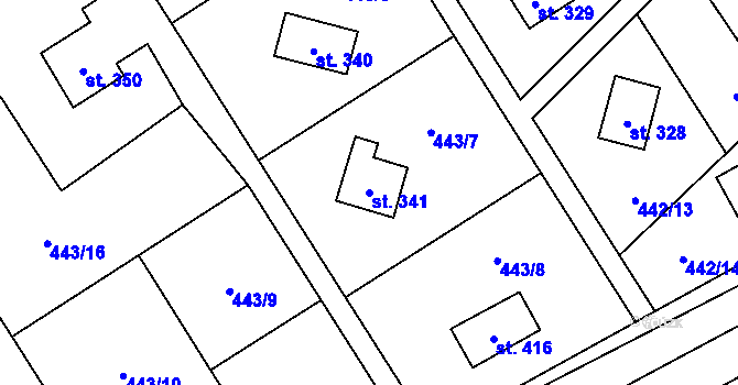Parcela st. 341 v KÚ Lučina, Katastrální mapa