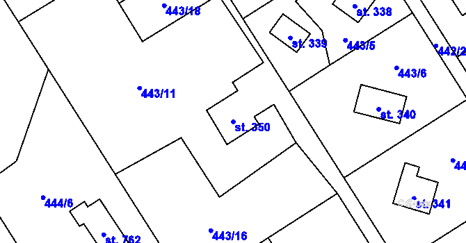 Parcela st. 350 v KÚ Lučina, Katastrální mapa