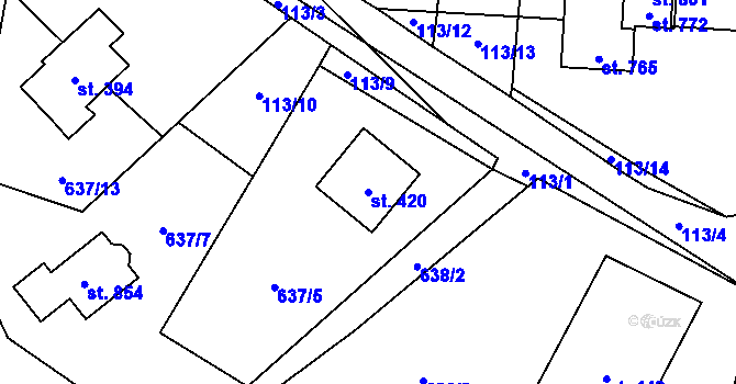 Parcela st. 420 v KÚ Lučina, Katastrální mapa