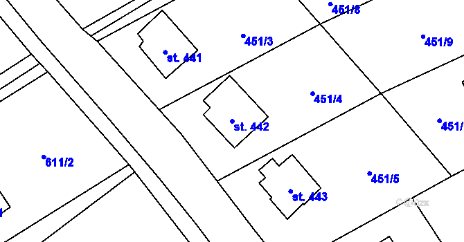 Parcela st. 442 v KÚ Lučina, Katastrální mapa