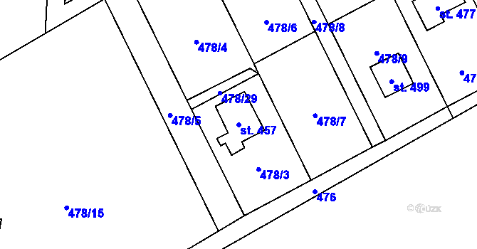 Parcela st. 457 v KÚ Lučina, Katastrální mapa