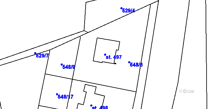 Parcela st. 497 v KÚ Lučina, Katastrální mapa