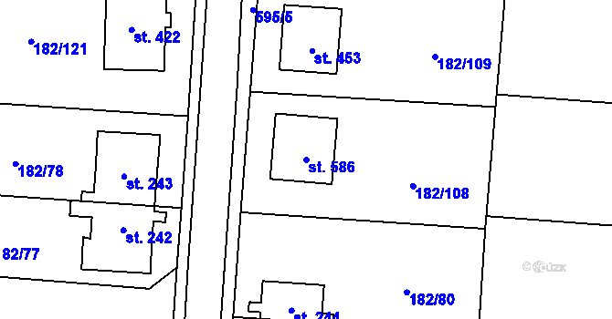 Parcela st. 586 v KÚ Lučina, Katastrální mapa