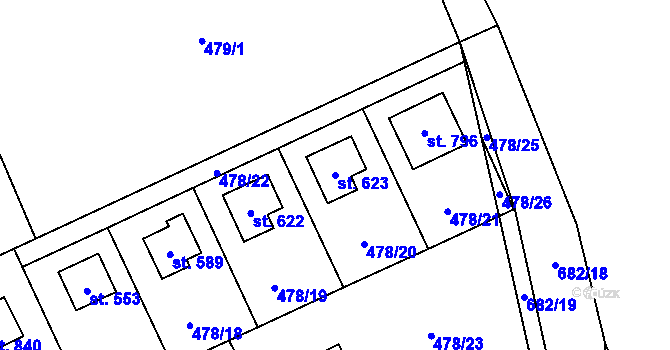 Parcela st. 623 v KÚ Lučina, Katastrální mapa