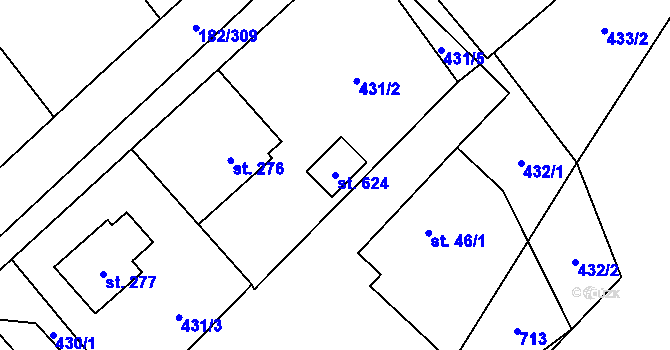 Parcela st. 624 v KÚ Lučina, Katastrální mapa