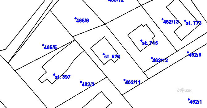 Parcela st. 628 v KÚ Lučina, Katastrální mapa