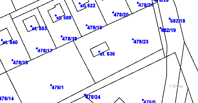 Parcela st. 636 v KÚ Lučina, Katastrální mapa