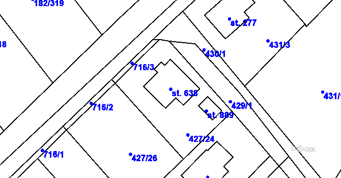 Parcela st. 638 v KÚ Lučina, Katastrální mapa