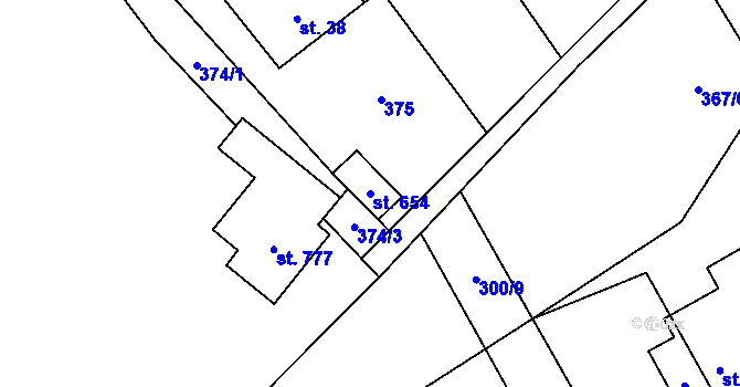 Parcela st. 654 v KÚ Lučina, Katastrální mapa