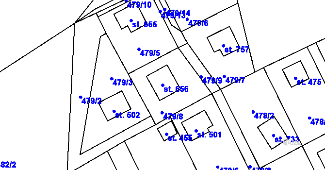 Parcela st. 656 v KÚ Lučina, Katastrální mapa