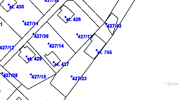 Parcela st. 755 v KÚ Lučina, Katastrální mapa