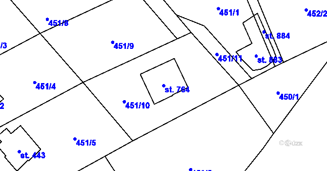 Parcela st. 764 v KÚ Lučina, Katastrální mapa