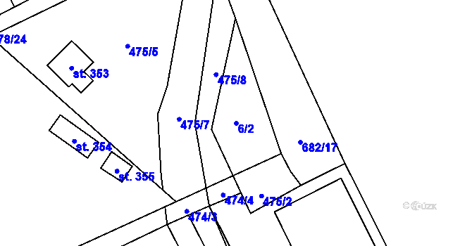 Parcela st. 6/2 v KÚ Lučina, Katastrální mapa