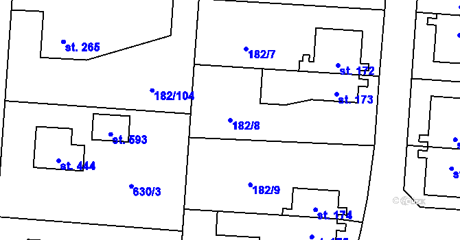 Parcela st. 182/8 v KÚ Lučina, Katastrální mapa