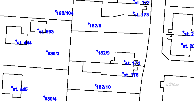 Parcela st. 182/9 v KÚ Lučina, Katastrální mapa
