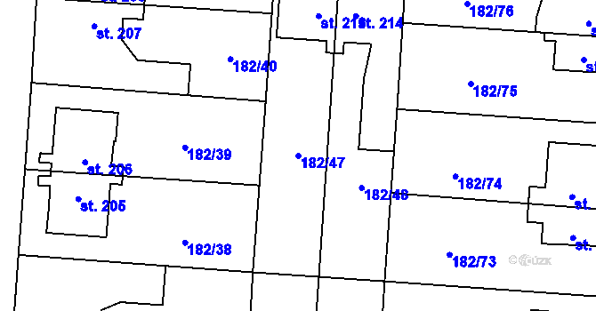 Parcela st. 182/47 v KÚ Lučina, Katastrální mapa