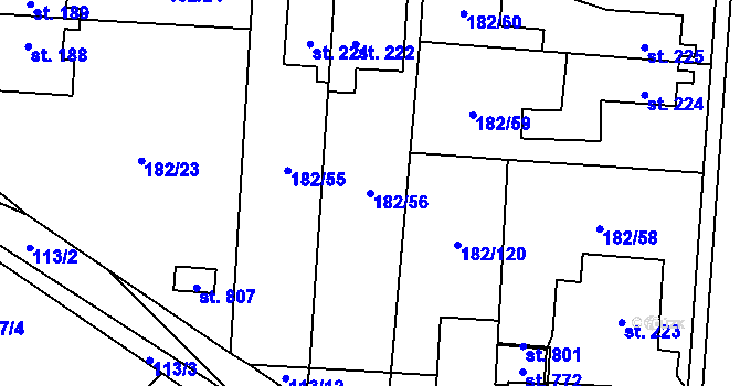 Parcela st. 182/56 v KÚ Lučina, Katastrální mapa