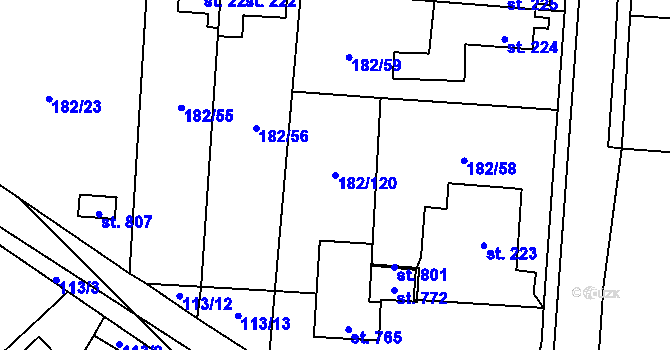 Parcela st. 182/120 v KÚ Lučina, Katastrální mapa