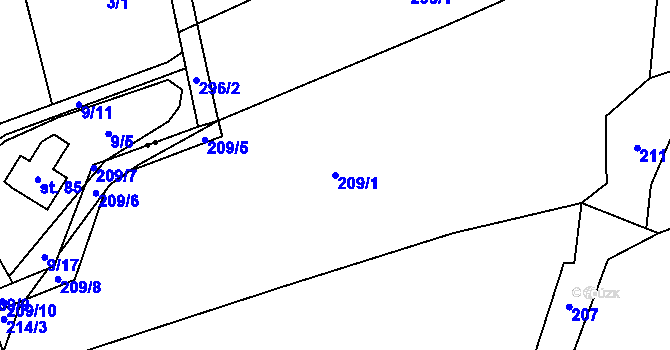 Parcela st. 209/1 v KÚ Lučina, Katastrální mapa