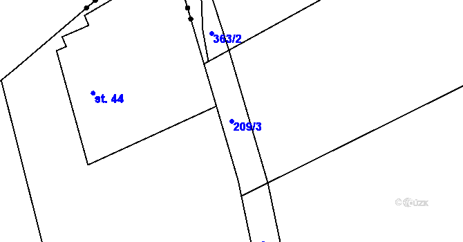 Parcela st. 209/3 v KÚ Lučina, Katastrální mapa