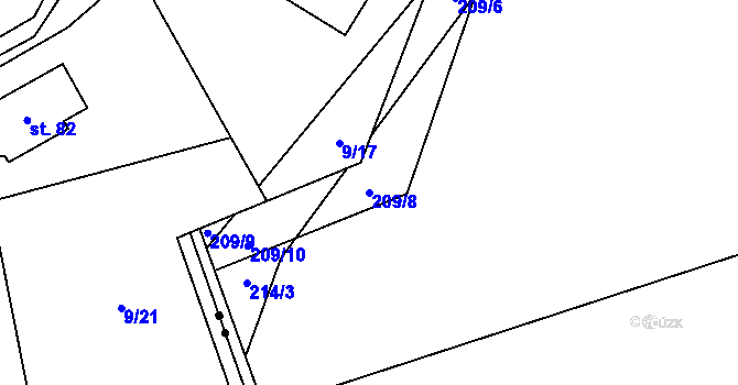 Parcela st. 209/8 v KÚ Lučina, Katastrální mapa