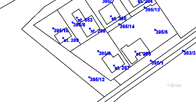 Parcela st. 395/9 v KÚ Lučina, Katastrální mapa