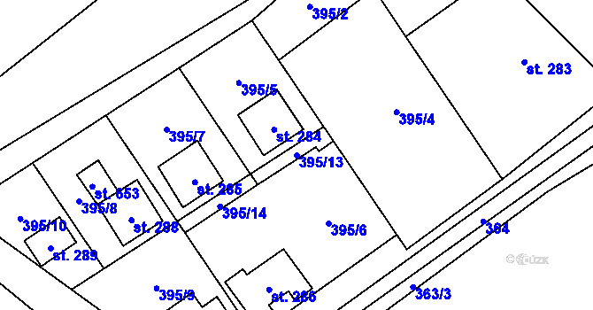 Parcela st. 395/13 v KÚ Lučina, Katastrální mapa