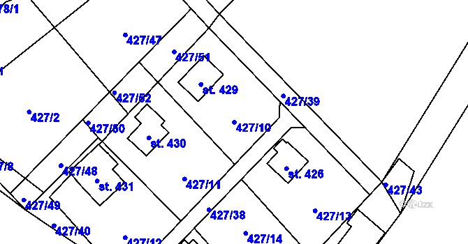 Parcela st. 427/10 v KÚ Lučina, Katastrální mapa