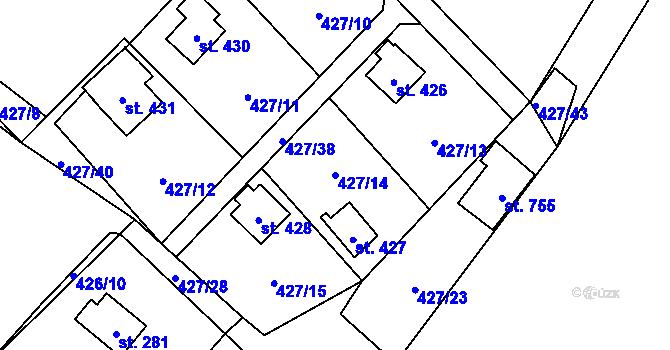 Parcela st. 427/14 v KÚ Lučina, Katastrální mapa