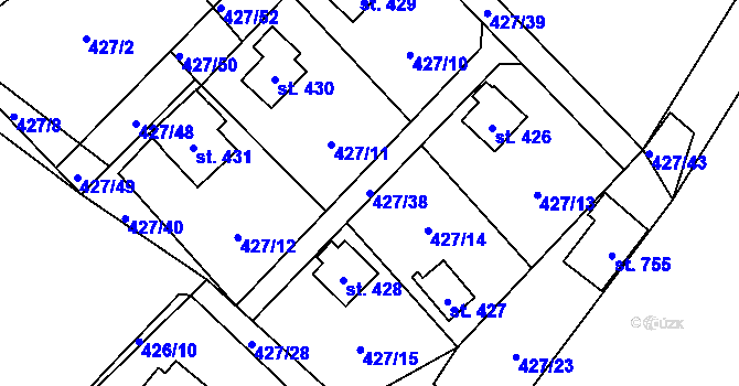 Parcela st. 427/38 v KÚ Lučina, Katastrální mapa