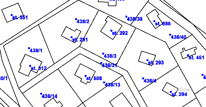 Parcela st. 438/3 v KÚ Lučina, Katastrální mapa