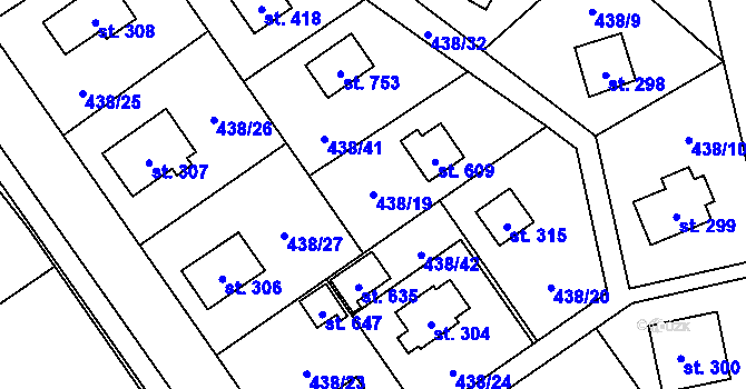 Parcela st. 438/19 v KÚ Lučina, Katastrální mapa