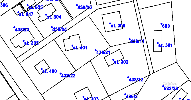 Parcela st. 438/21 v KÚ Lučina, Katastrální mapa