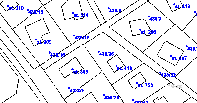 Parcela st. 438/36 v KÚ Lučina, Katastrální mapa